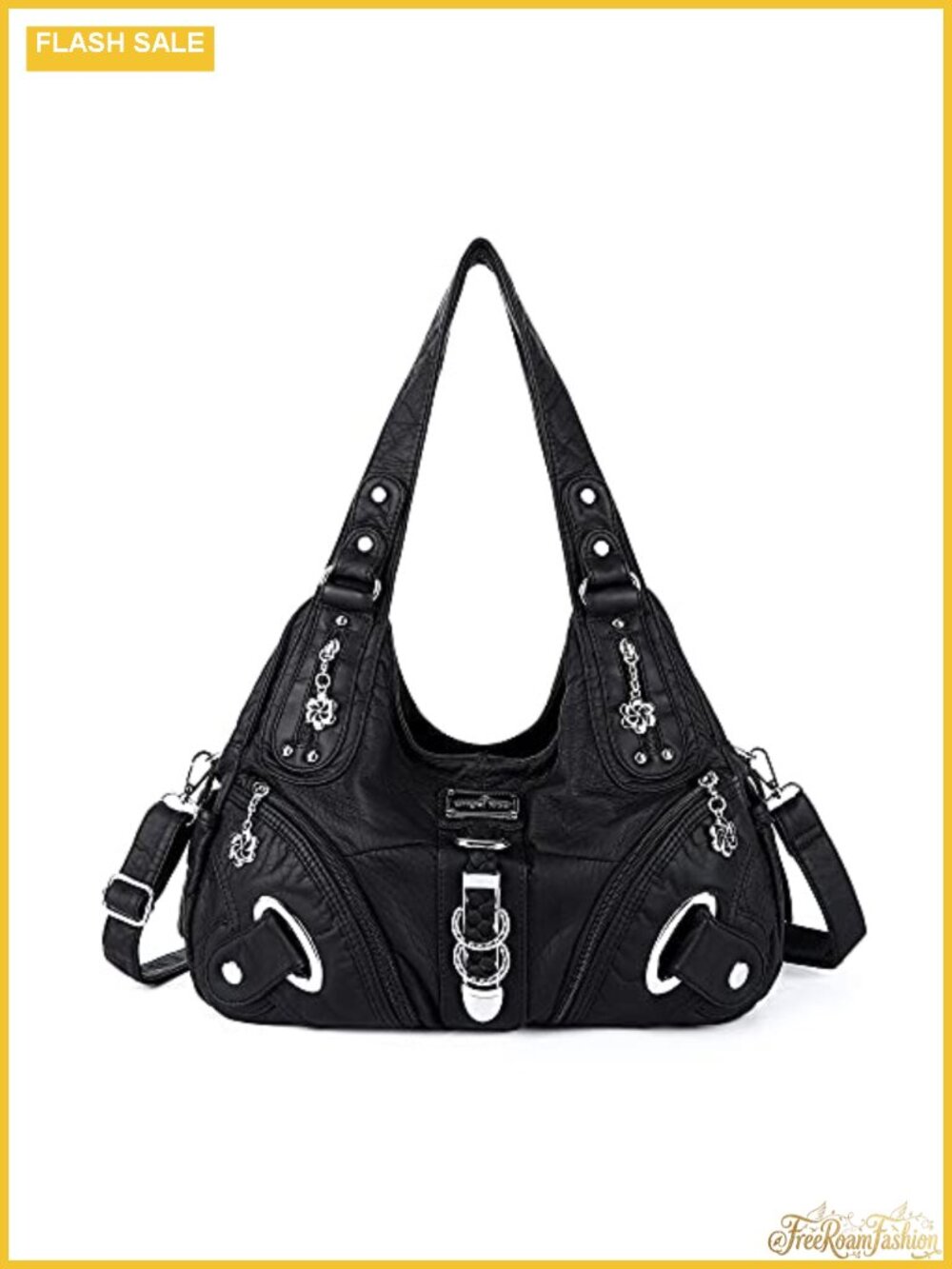 Women's Hobo Handbag Washed PU Leather Satchel Shoulder Bag Large